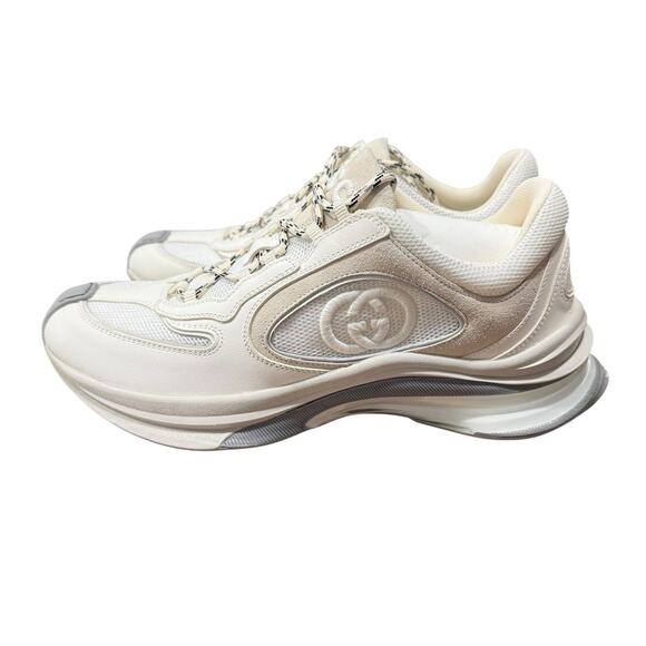 Gucci Womens White Run Sneaker Beige Suede 39 9 Chunky Trending - Picture 2 of 10